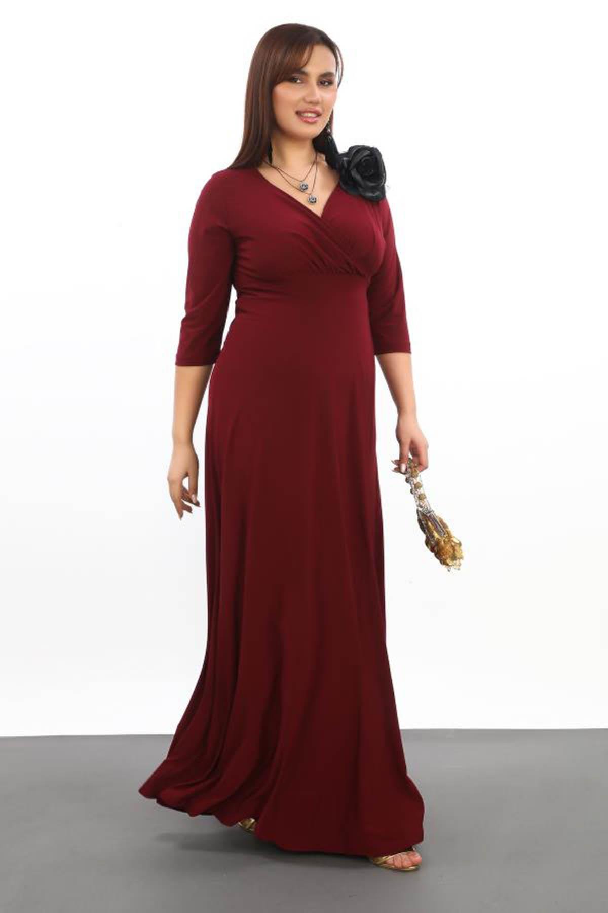 Büyük Beden Zarif Ve Şık Abiye Elbise KL59 Bordo