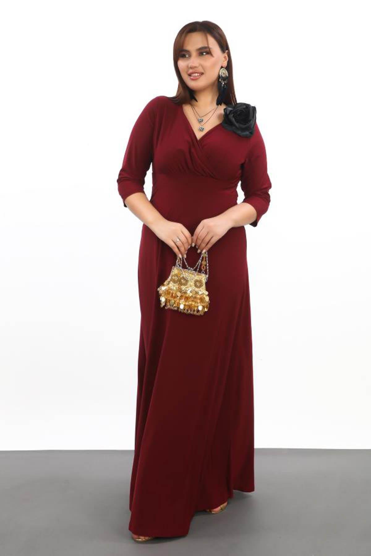 Büyük Beden Zarif Ve Şık Abiye Elbise KL59 Bordo