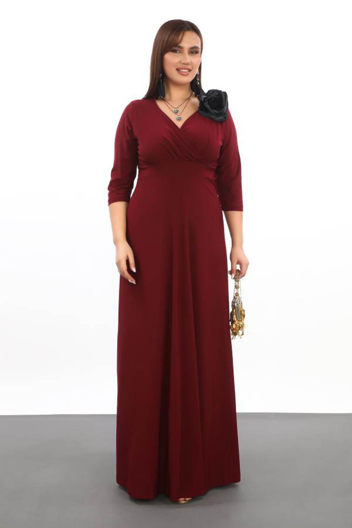 Büyük Beden Zarif Ve Şık Abiye Elbise KL59 Bordo
