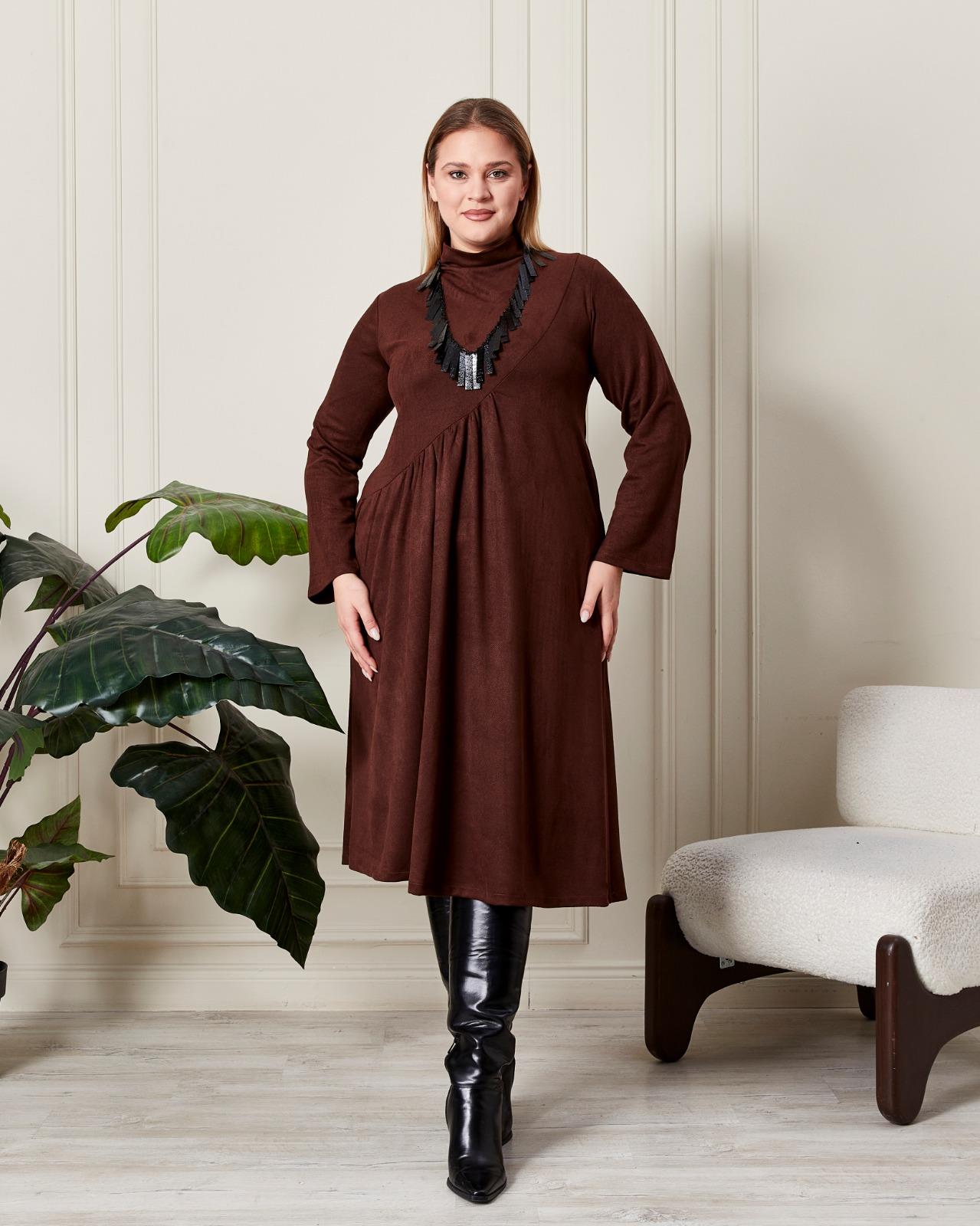 Büzgülü Yumuşak Dokulu Elbise Kahverengi