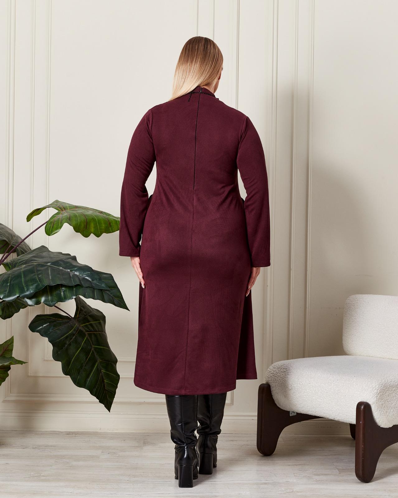 Büzgülü Yumuşak Dokulu Elbise Mürdüm