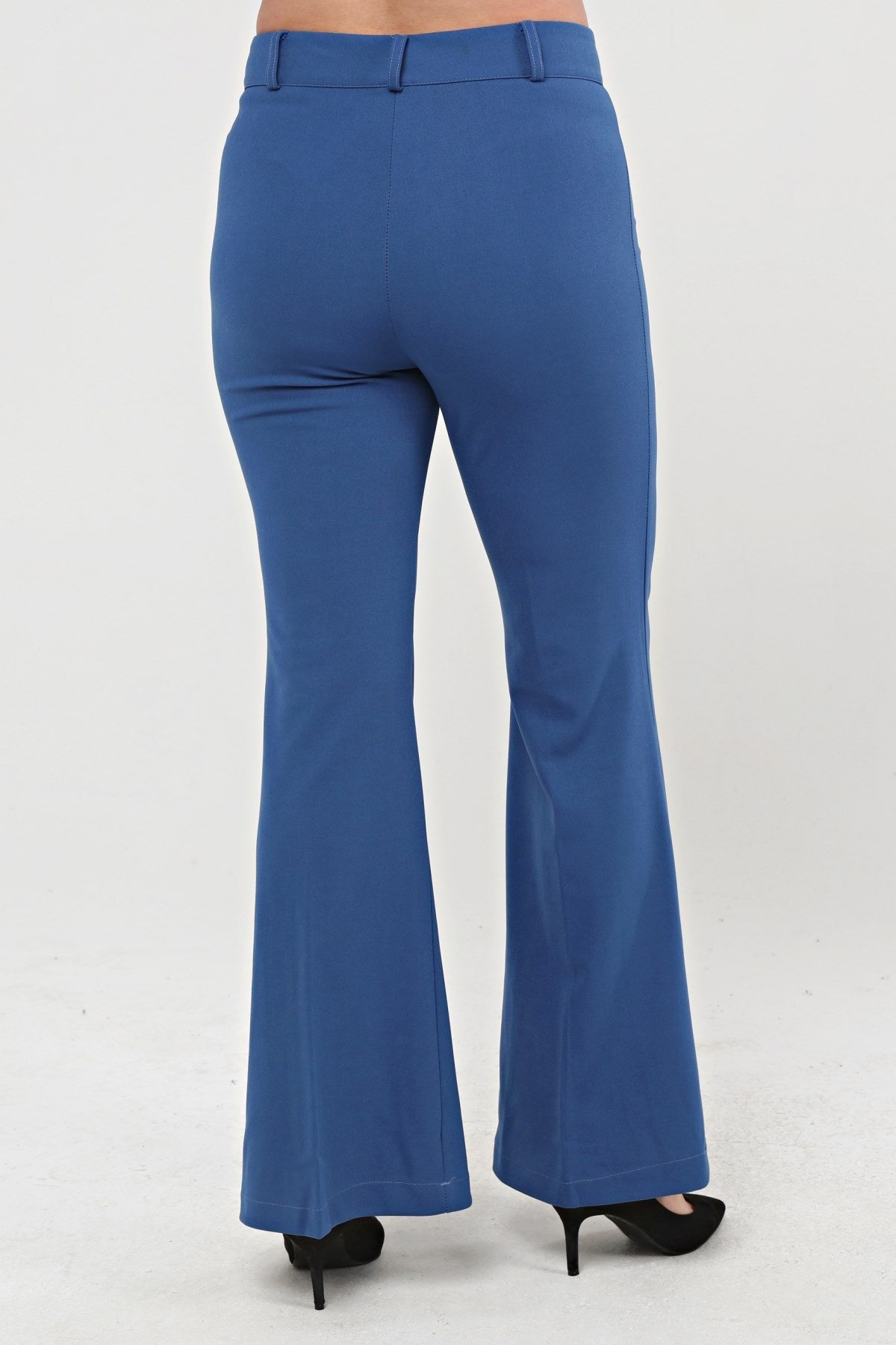 İspanyol Paça Büyük Beden Krep Pantolon Mavi