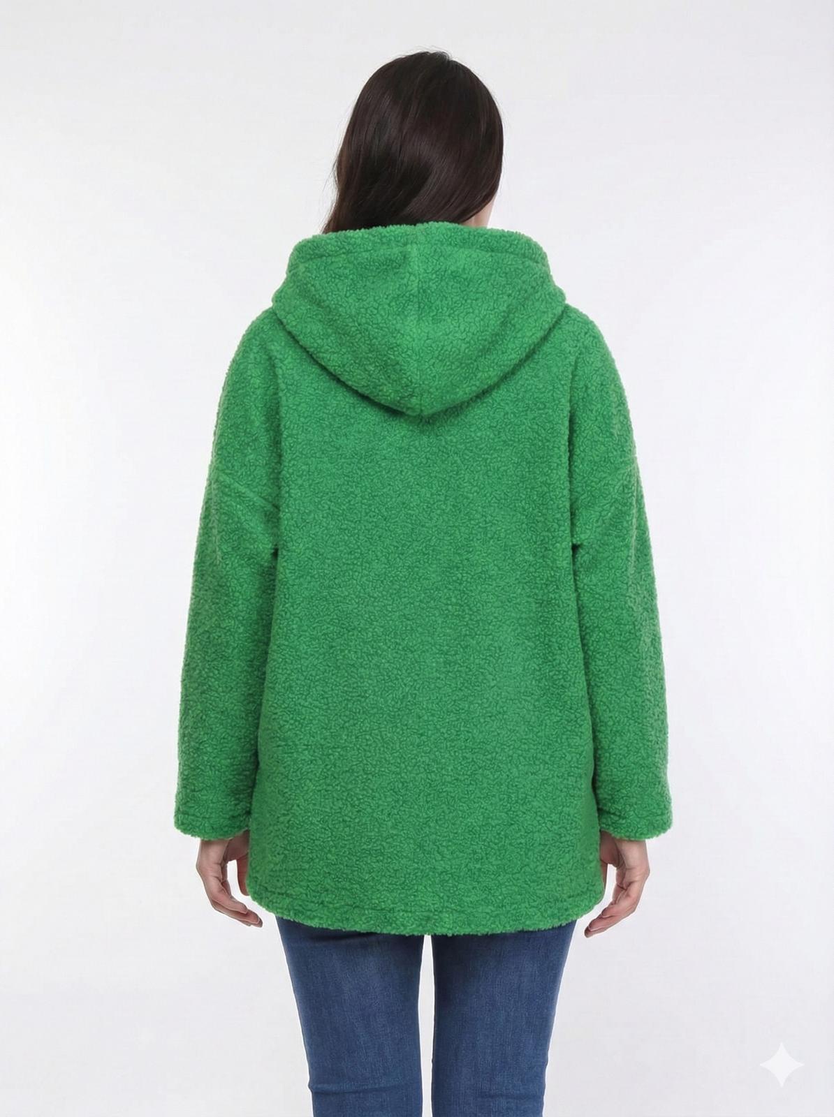 KAPÜŞONLU BUKLET BÜYÜK BEDEN  DİZ ÜSTÜ MONT Yeşil