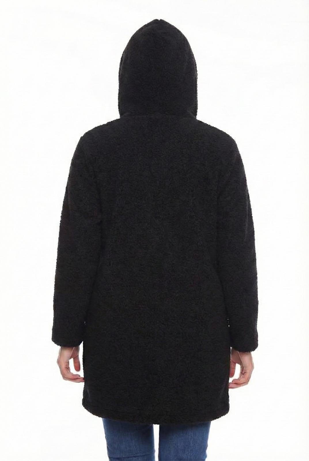 KAPÜŞONLU BUKLET BÜYÜK BEDEN  DİZ ÜSTÜ MONT Siyah