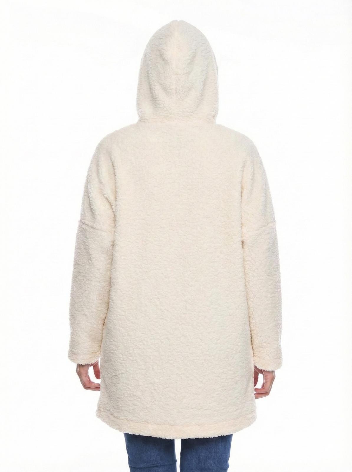 KAPÜŞONLU BUKLET BÜYÜK BEDEN  DİZ ÜSTÜ MONT ekru