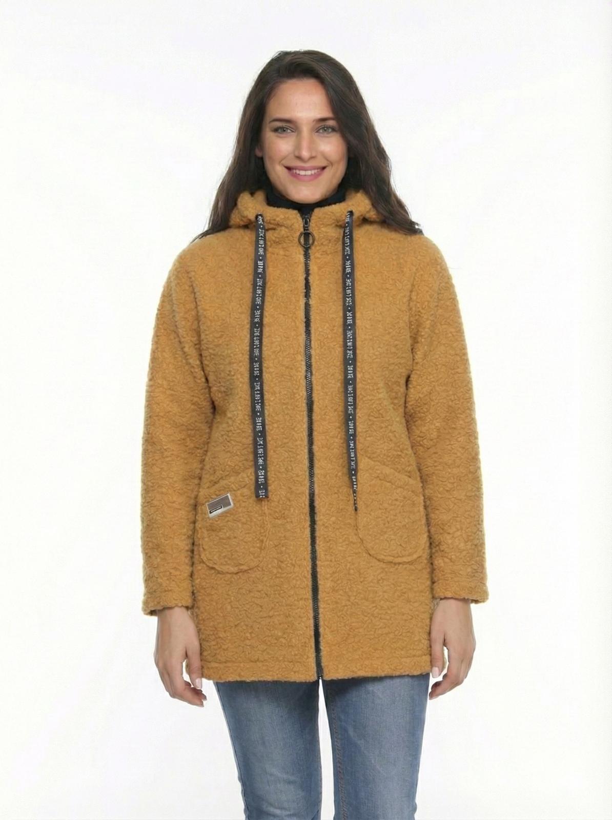 KAPÜŞONLU BUKLET BÜYÜK BEDEN  DİZ ÜSTÜ MONT Taba