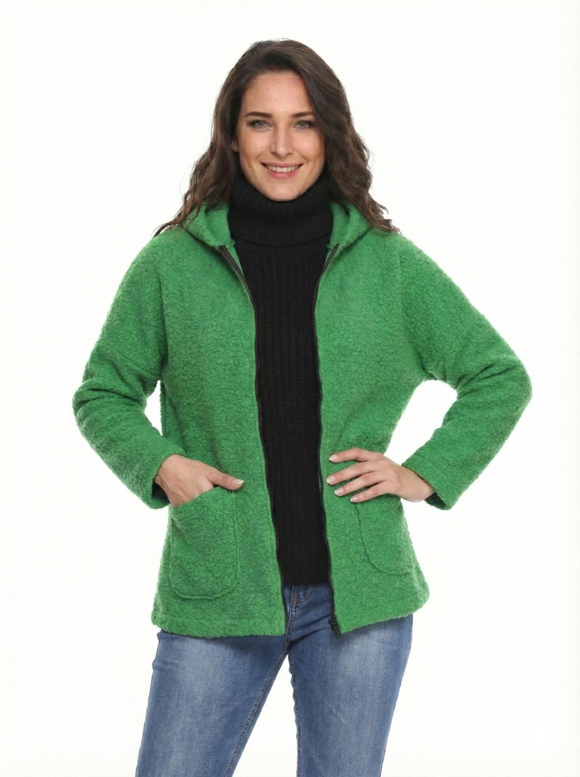 Kapüşonlu Buklet Büyük Beden Kısa Mont Yeşil