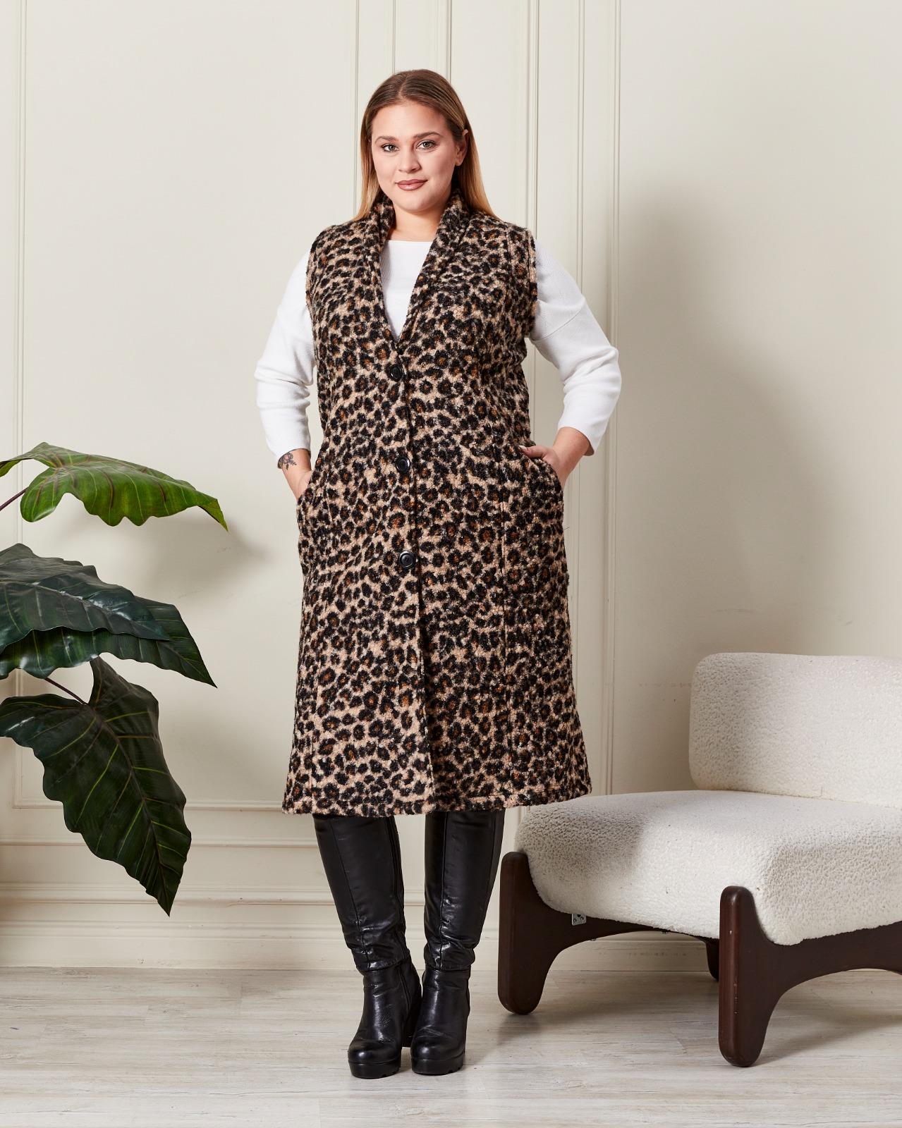 Leopar Desen Yumuşak Dokulu Buklet Yelek DESENLI