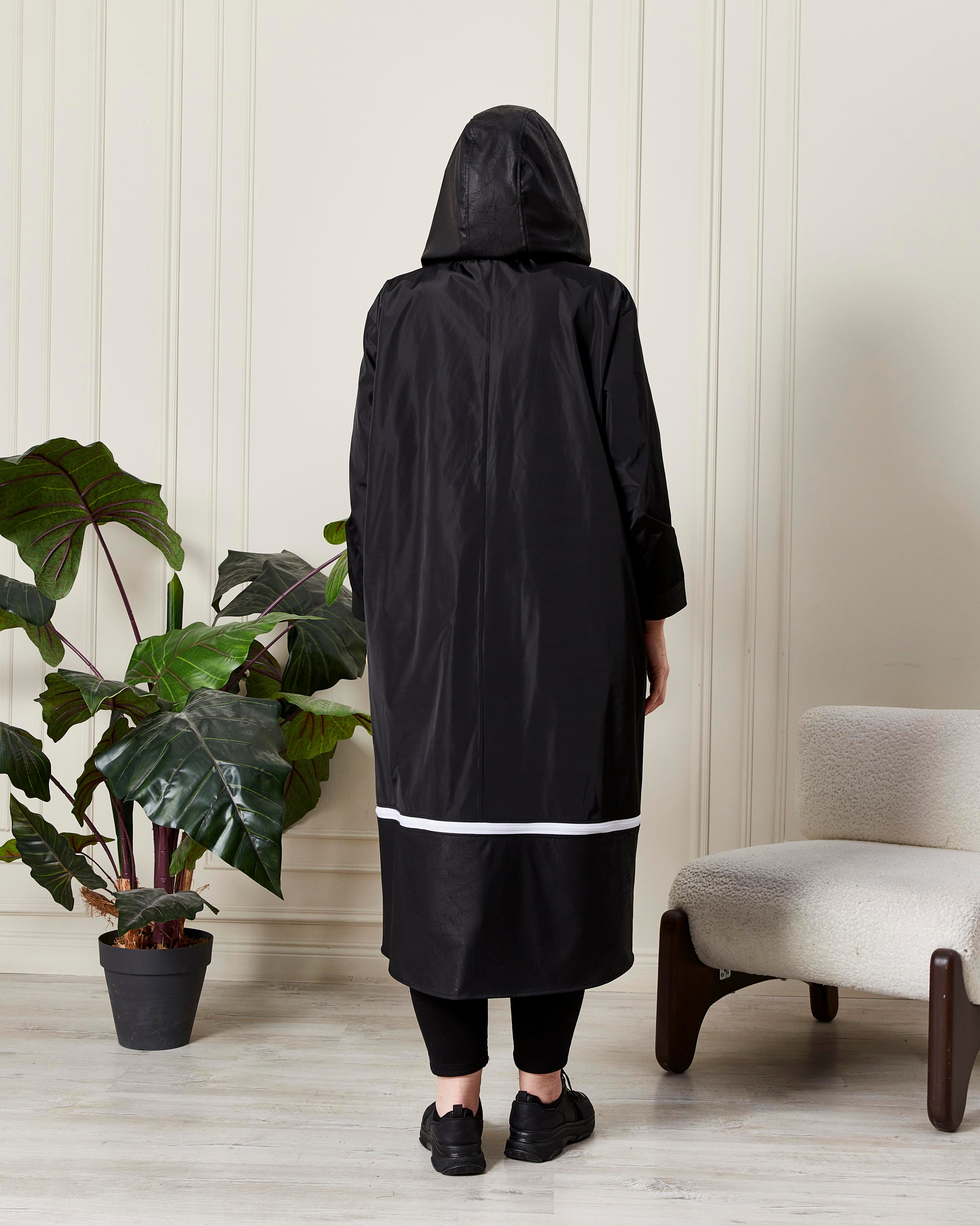 Modern Kesim Kapüşonlu Yağmurluk Siyah