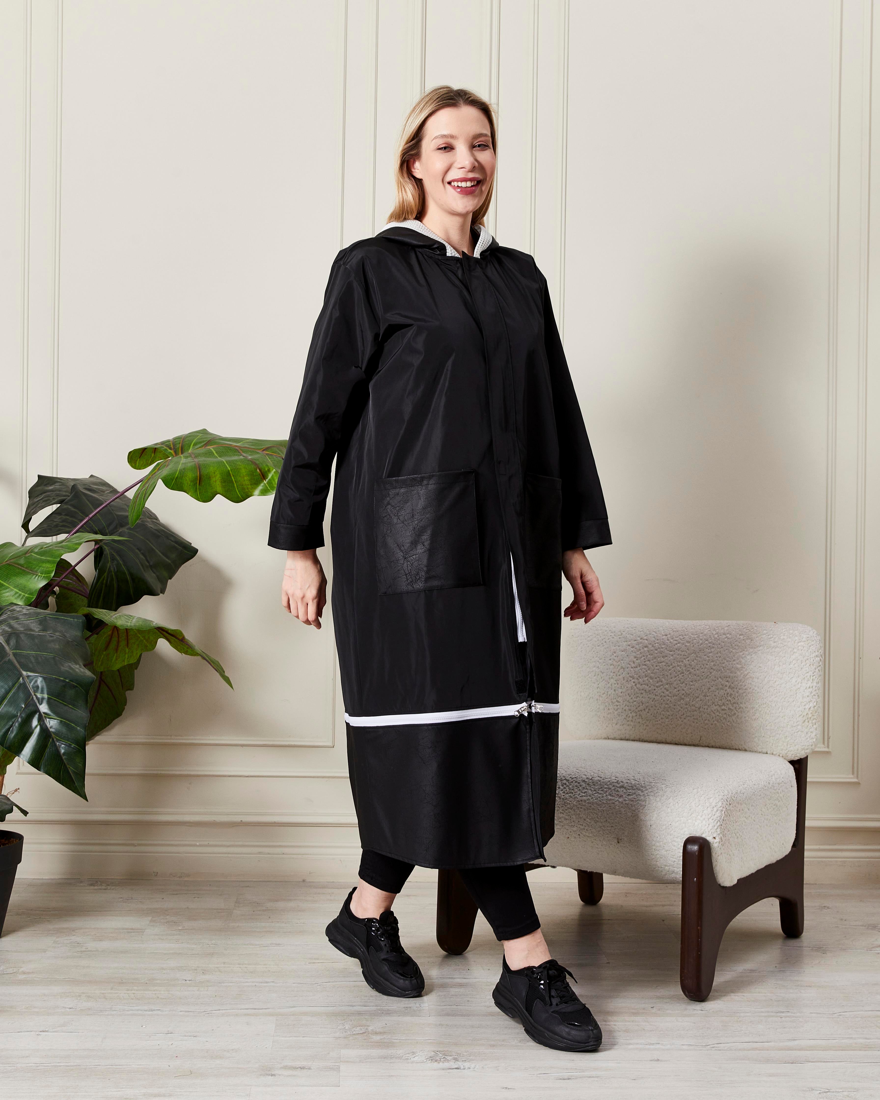 Modern Kesim Kapüşonlu Yağmurluk Siyah