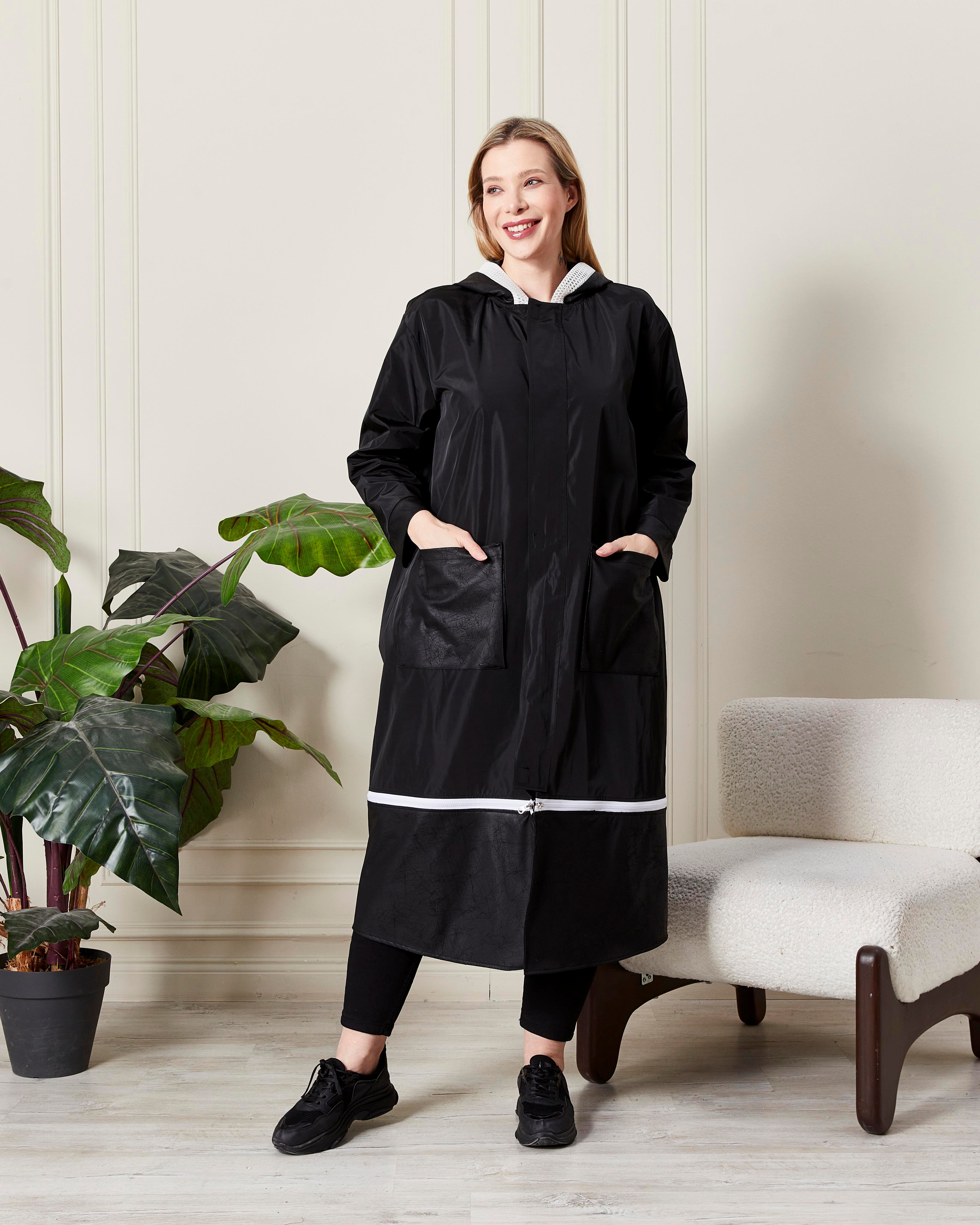 Modern Kesim Kapüşonlu Yağmurluk Siyah