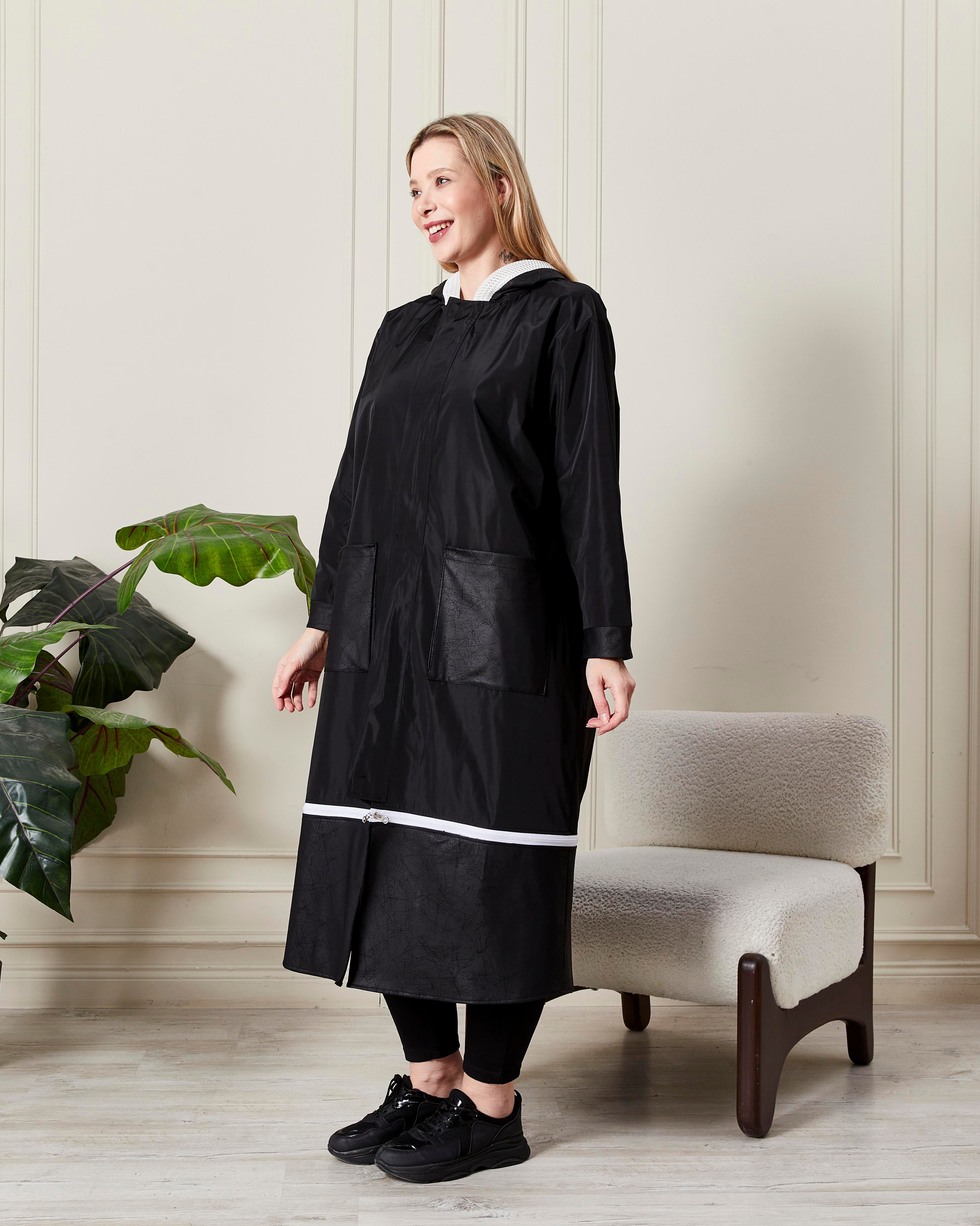 Modern Kesim Kapüşonlu Yağmurluk Siyah