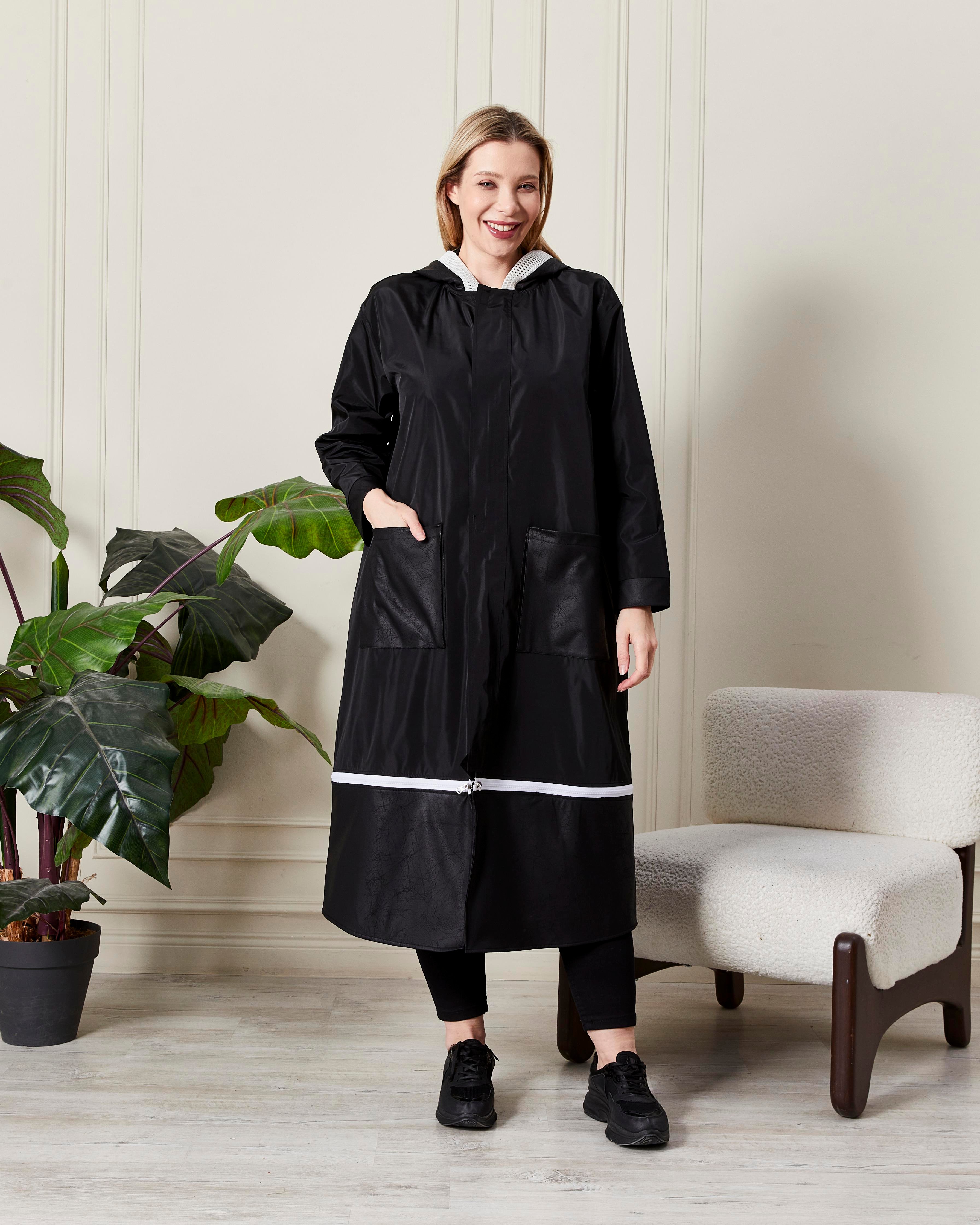 Modern Kesim Kapüşonlu Yağmurluk Siyah