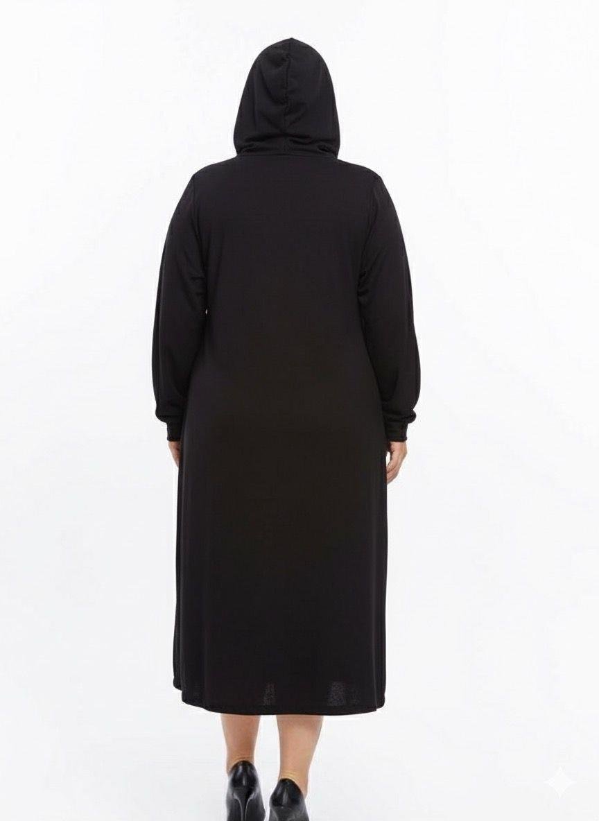 Viskon Likralı Oversize Elbise Siyah Siyah