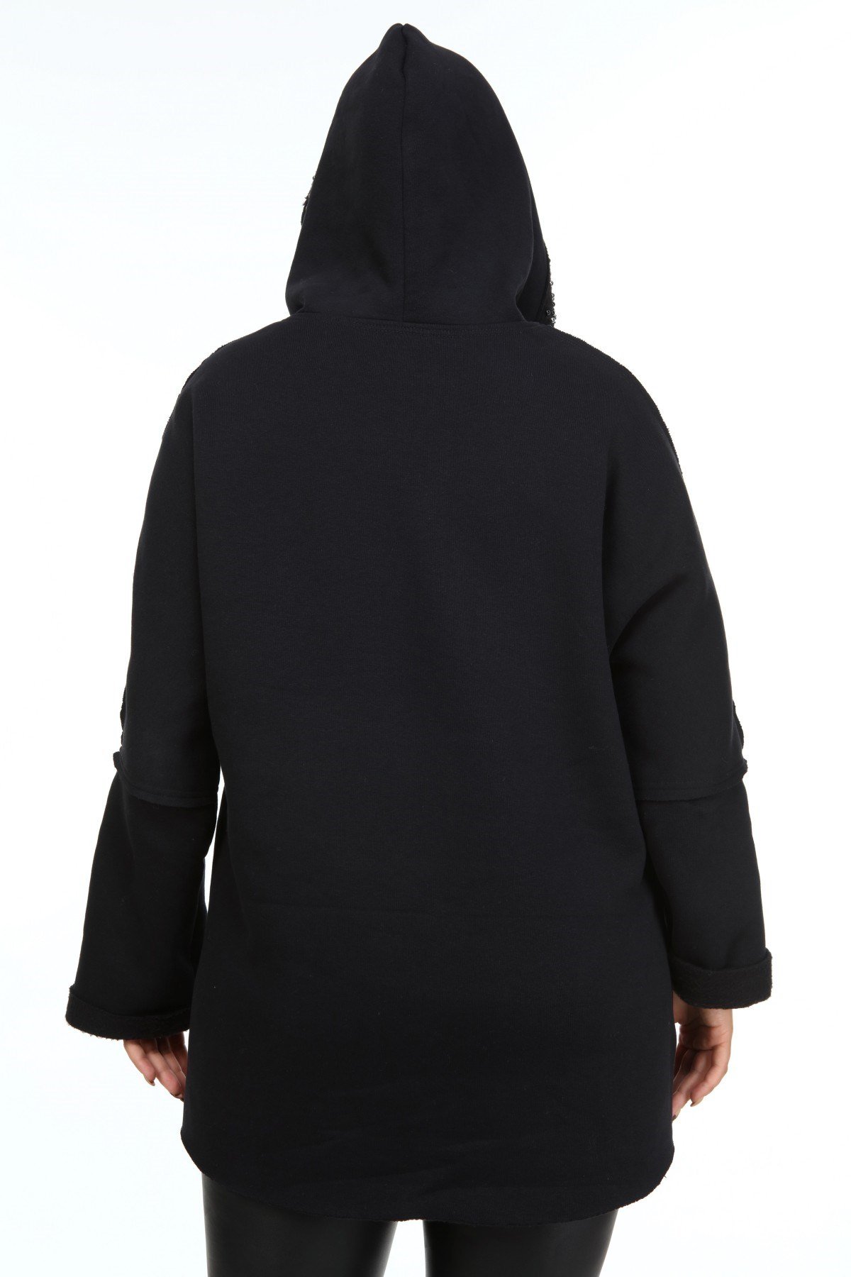 Zerotantik Boncuk Detay Üç İplik Büyük Beden Mont Siyah