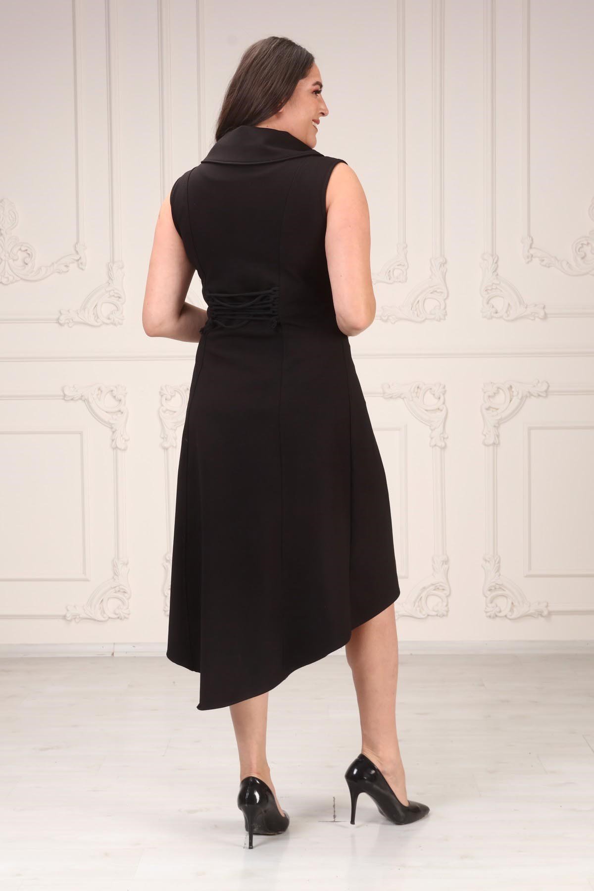 Zerotantik Deri Detaylı Büyük Beden Yelek Siyah