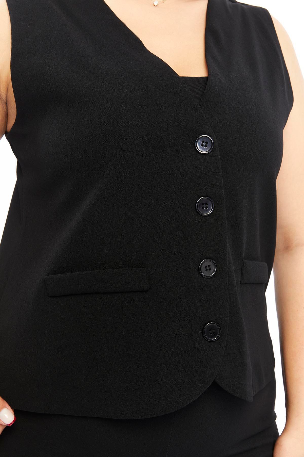 Zerotantik Önden Düğmeli V Yaka Yelek Siyah