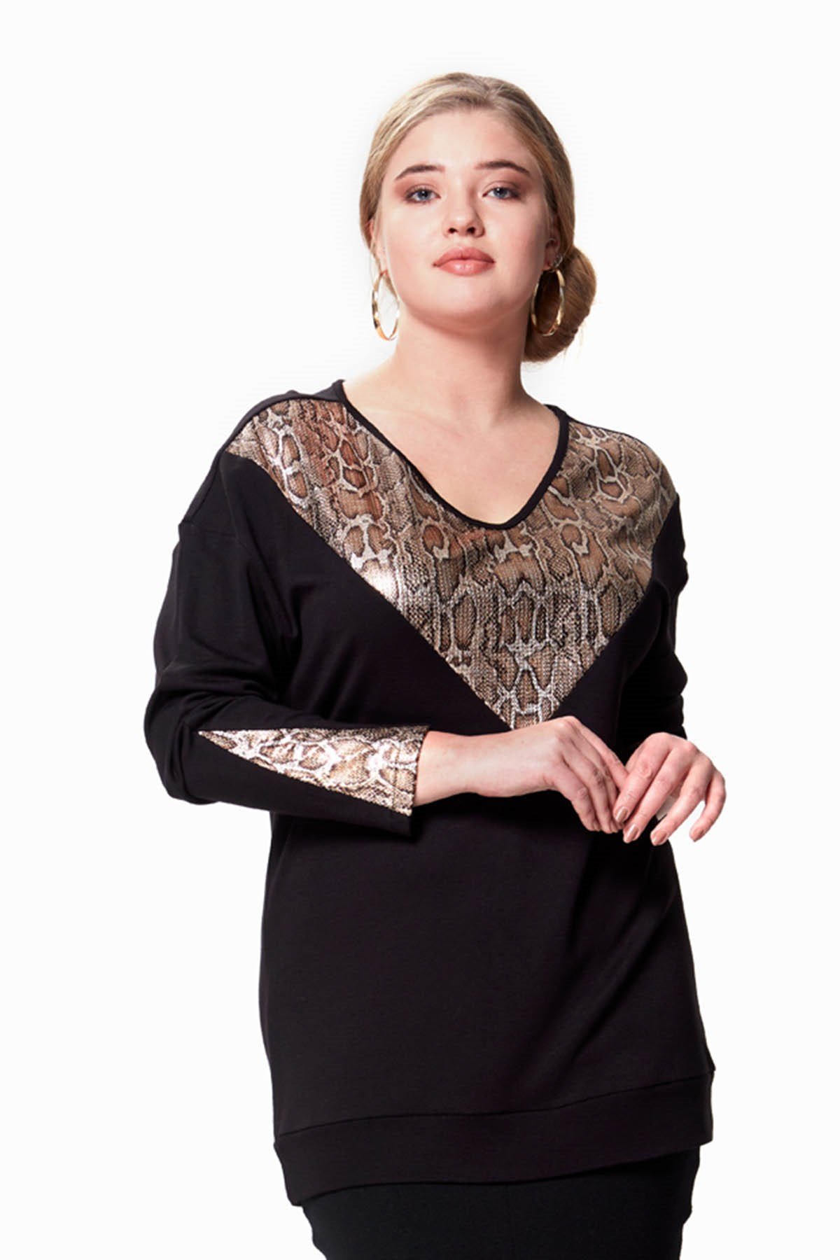Zerotantik V Leopar Pullu Büyük Beden Bluz Siyah