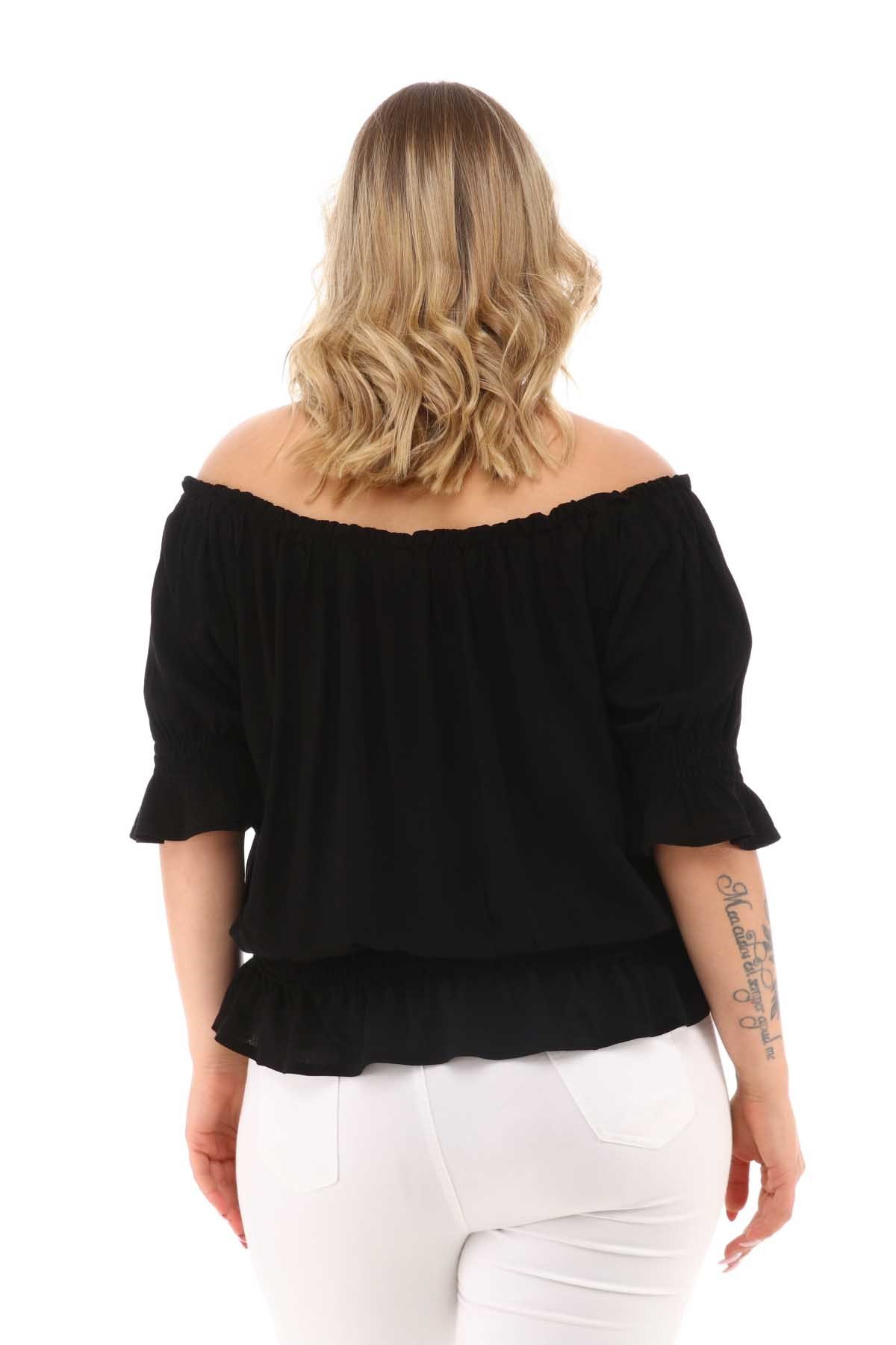 Zerotantik Yaka ve Beli Lastikli Crop Bluz Siyah