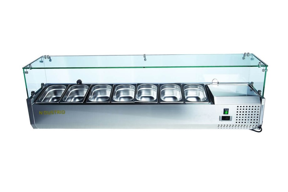 Ndustrio Cam Kapaklı Soğutmalı Set Üstü Saladbar 1/4 Gn 10 Küvetli TTR-200-GC