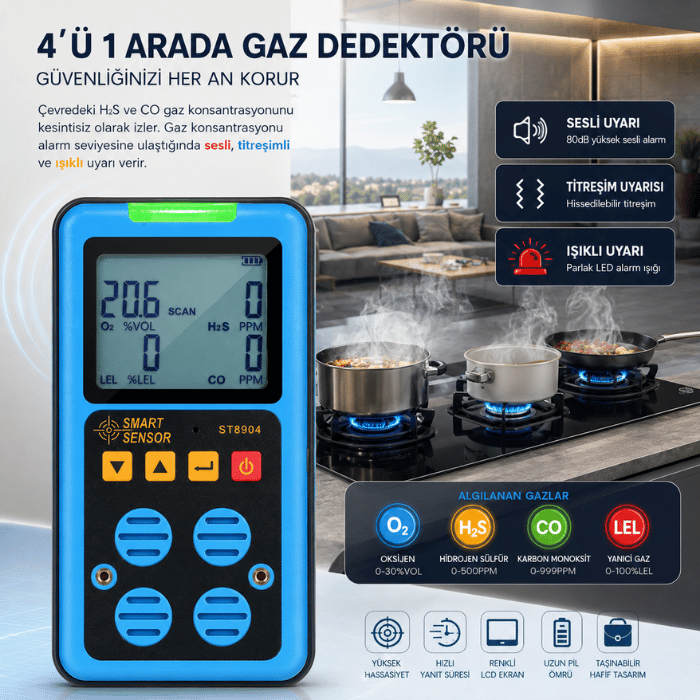 ST8904 Taşınabilir 4’lü Gaz Ölçüm Cihazı | O₂, CO, H₂S, LEL Yanıcı Gaz Dedektörleribrand> zoofarm