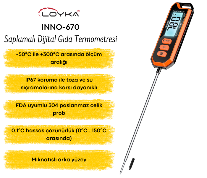 Loyka INNO-670 Su Geçirmez Saplamalı Dijital Gıda Termometresi 300°C | IP67 Gıda Termometreleribrand> zoofarm