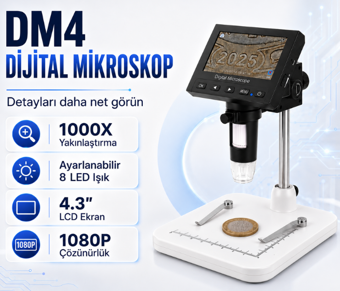 DM4 1000X Dijital Mikroskop | 4.3'' Ekran Mikroskopbrand> zoofarm