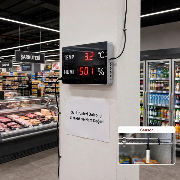 Huato CableNanoSense-18 Kablolu Büyük Ekranlı Sıcaklık Nem Göstergesi | 12,5 cm Rakam | 3 m Sensörlü TERMOMETRE ÇEŞİTLERİ VE EKİPMANLARIhuato zoofarm