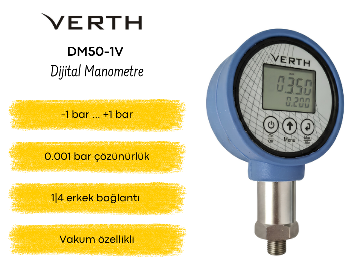 VERTH DM50-1V Dijital Manometre -1...1 Bar Manometrebrand> zoofarm