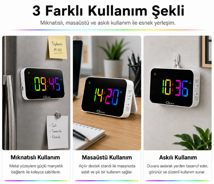 Loyka NEO RGB Renkli LED Dijital Saat | Şarjlı Işıklı Saatlerbrand> zoofarm