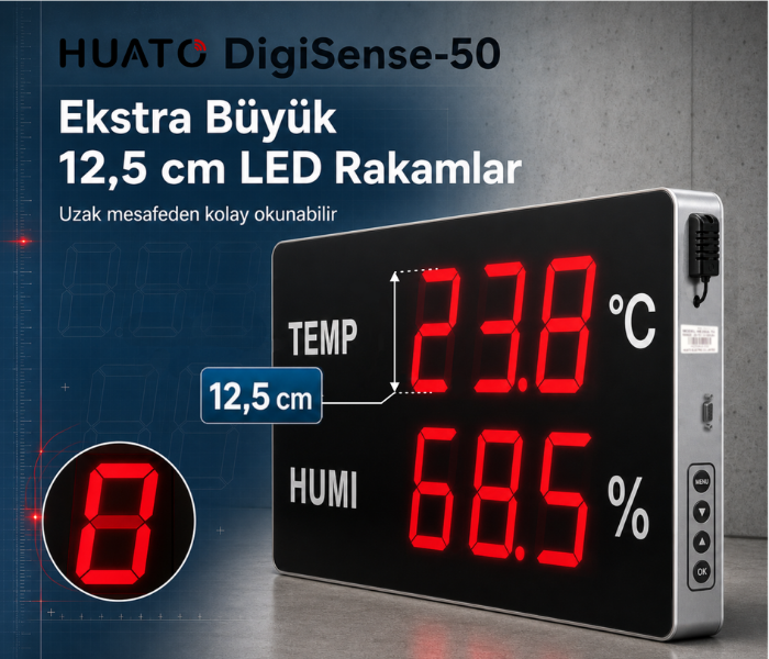 Huato DigiSense-50 Ekstra Büyük Sıcaklık Nem Göstergesi | 12,5 cm Rakam Oda Termometreleribrand> zoofarm