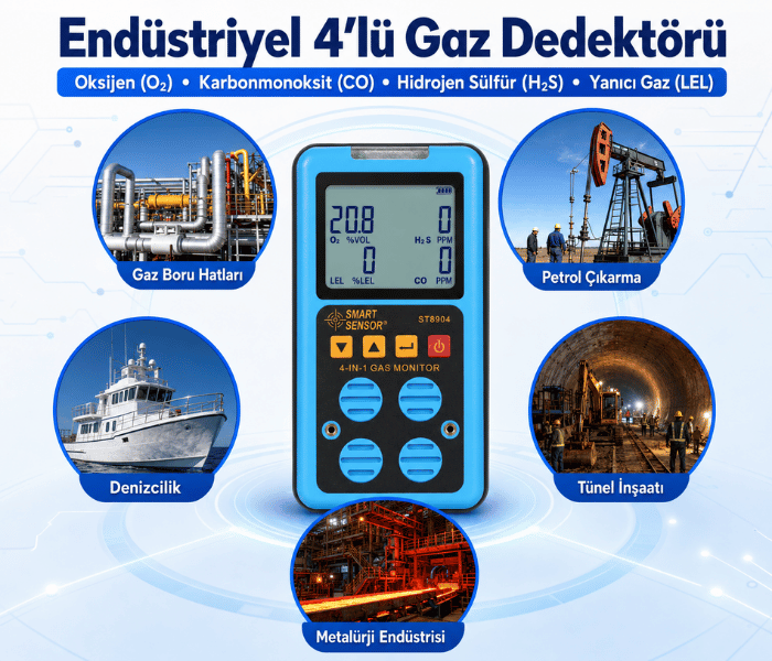 ST8904 Taşınabilir 4’lü Gaz Ölçüm Cihazı | O₂, CO, H₂S, LEL Yanıcı Gaz Dedektörleribrand> zoofarm