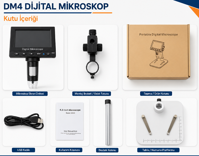 DM4 1000X Dijital Mikroskop | 4.3'' Ekran Mikroskopbrand> zoofarm