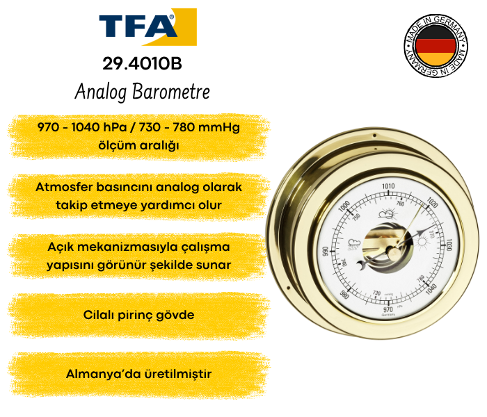 TFA 29.4010B 'MARITIM' Denizcilik İçin Analog Barometre Barometrebrand> zoofarm