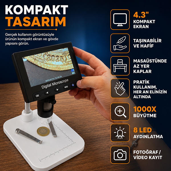 DM4 1000X Dijital Mikroskop | 4.3'' Ekran Mikroskopbrand> zoofarm