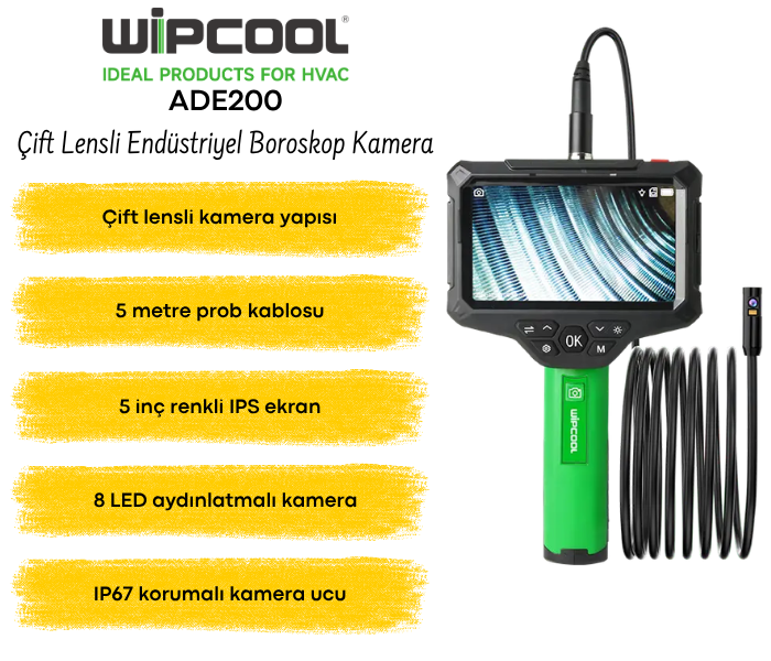 Wipcool ADE200 Çift Lensli Endüstriyel Boroskop Kamera 5 Metre Boroskop Görüntüleme Cihazlarıbrand> zoofarm