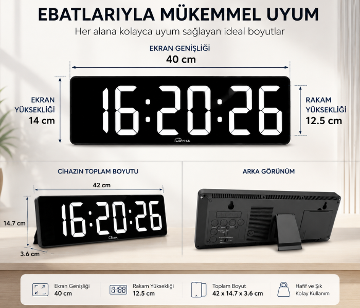 DİJİ150 RGB Renkli Büyük Ekranlı Dijital Saat | Uzaktan Kumandalı Işıklı İç Ortam Saat Göstergebrand> zoofarm