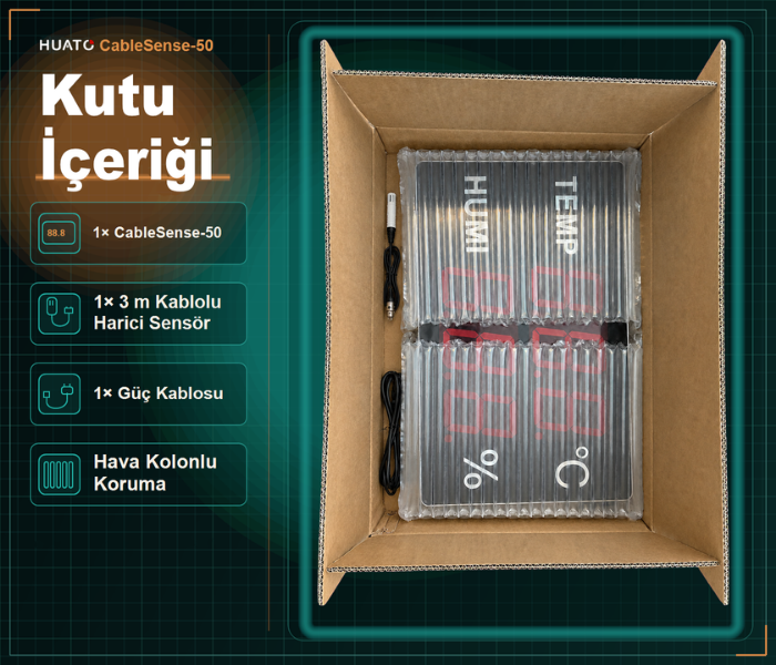 Huato CableSense-50 Kablolu Ekstra Büyük Sıcaklık Nem Göstergesi | 3 m Sensörlü | 12,5 cm Rakam Oda Termometreleribrand> zoofarm