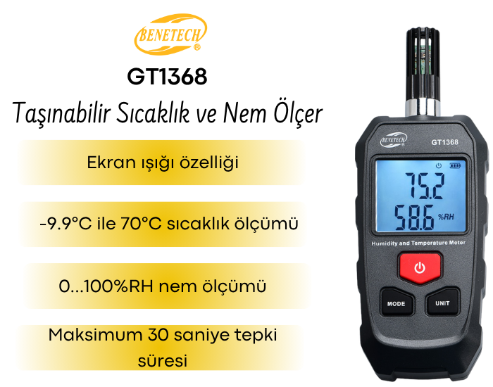 Benetech GT1368 El Tipi Sıcaklık ve Nem Ölçer Taşınabilir Nem Ölçerlerbrand> zoofarm