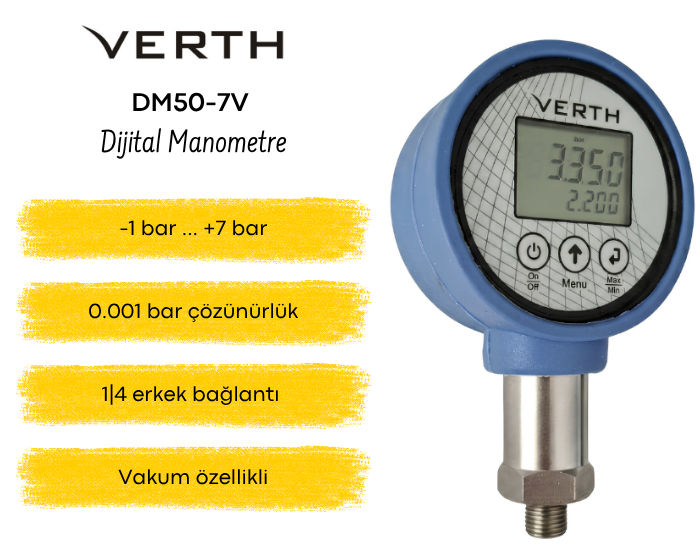 VERTH DM50-7V Dijital Manometre -1...7 Bar Manometrebrand> zoofarm