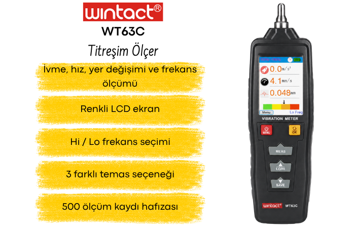 Wintact WT63C Renkli Ekranlı Vibrasyon Ölçüm Cihazı Titreşim Ölçüm Cihazlarıbrand> zoofarm