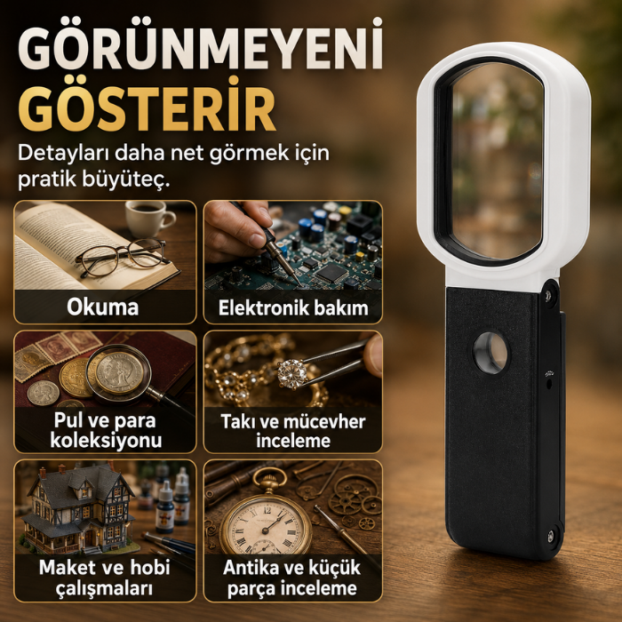 7018FX Işıklı Katlanabilir ve El Tipi Büyüteç | 10X ve 25X Lup Büyüteçbrand> zoofarm