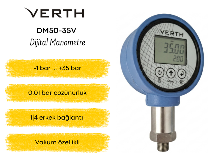 VERTH DM50-35V Dijital Manometre -1...35 Bar Manometrebrand> zoofarm