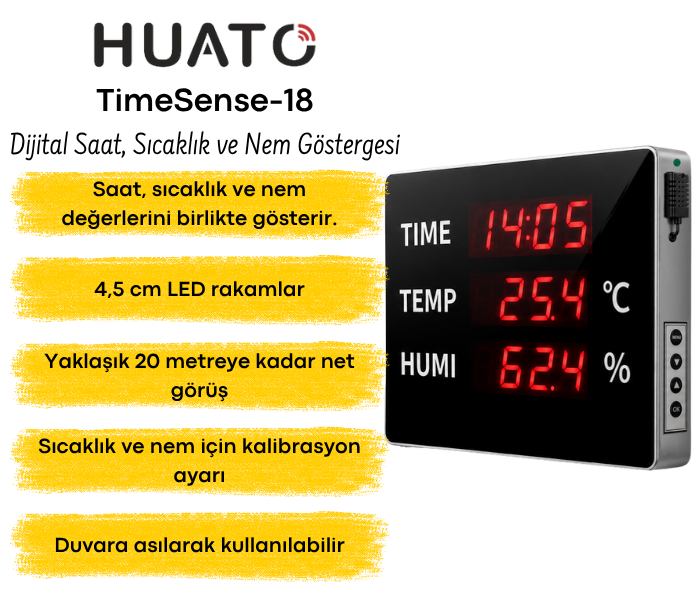 Huato TimeSense-18 Büyük LED Ekranlı Dijital Saat, Sıcaklık ve Nem Göstergesi Işıklı İç Ortam Saat Göstergebrand> zoofarm