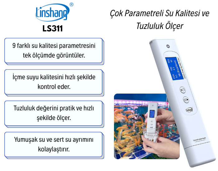 LS311 Çok Parametreli Su Kalitesi ve Tuzluluk Ölçer | 9 Parametre İletkenlik Ölçerbrand> zoofarm