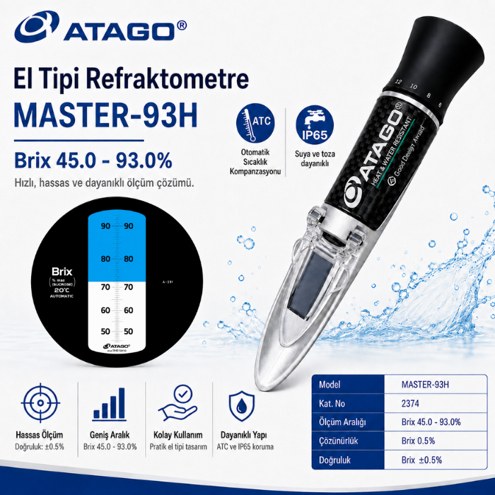 Atago 2374 Master-93H El Tipi Refraktometre | 45-93 Brix Refraktometrebrand> zoofarm