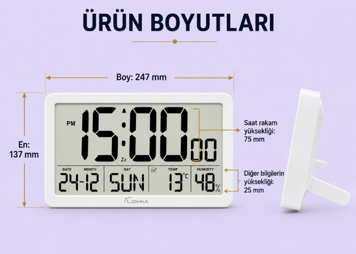 Loyka LCDBY75 Beyaz Dijital Saat | Tarih, Sıcaklık ve Nem Göstergeli KRONOMETRE VE ZAMANLAYICILOYKA zoofarm