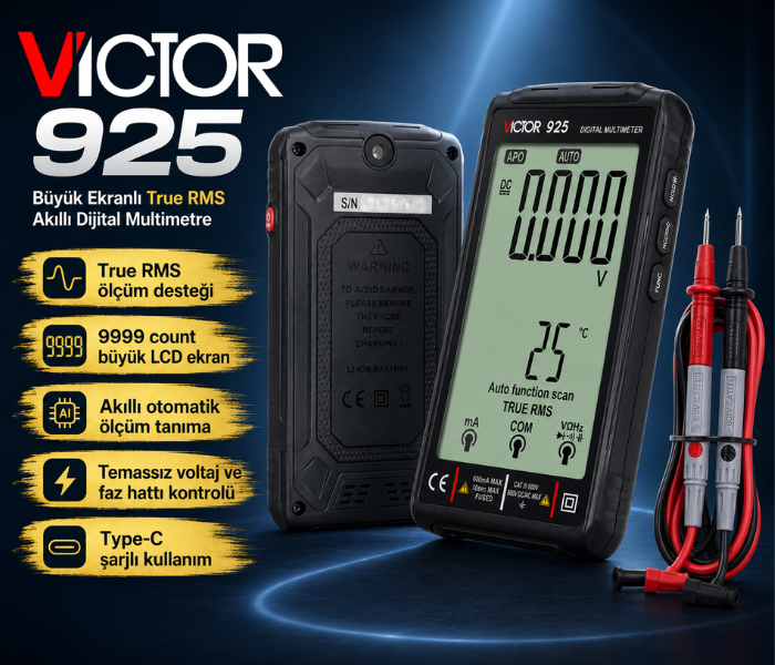 Victor 925 Büyük Ekranlı True RMS Akıllı Dijital Multimetre Multimetrebrand> zoofarm