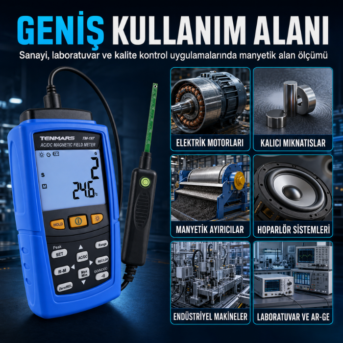Tenmars TM-197 Dijital Gaussmetre | AC/DC Manyetik Alan Ölçer | 30.000 Gauss Gaussmetrebrand> zoofarm