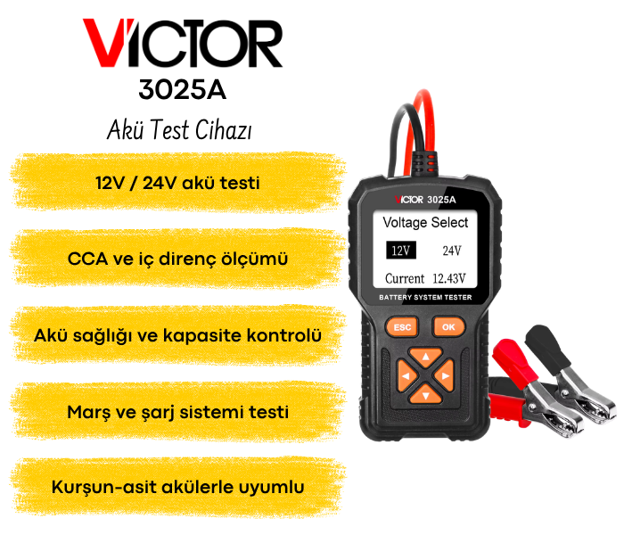 VICTOR 3025A Dijital Akü Test Cihazı | 12V / 24V Elektrik Ölçüm Cihazlarıbrand> zoofarm